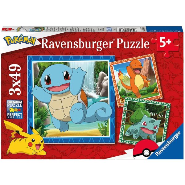 Puzzle 3x49 - Pokémon - Salamèche, Bulbizarre, Carapuce